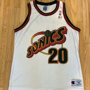 Vintage Champion Seattle Sonics Gary Payton #20 Jersey White 48 SuperSonics